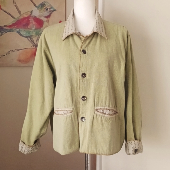 A People United jacket long sleeve button front reversible collar khaki green M - Picture 2 of 12